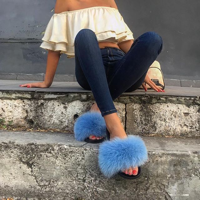 Faux fur slides online cheap