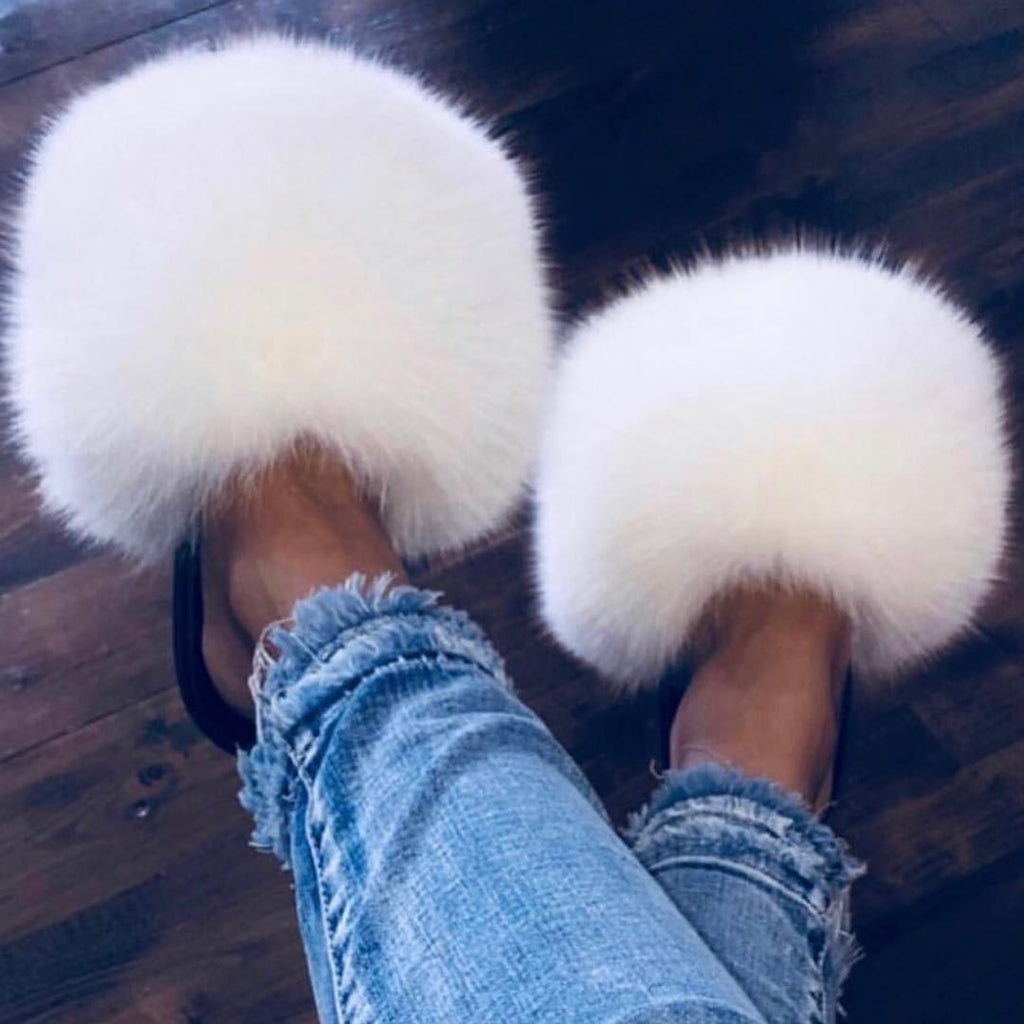 White furry clearance slides