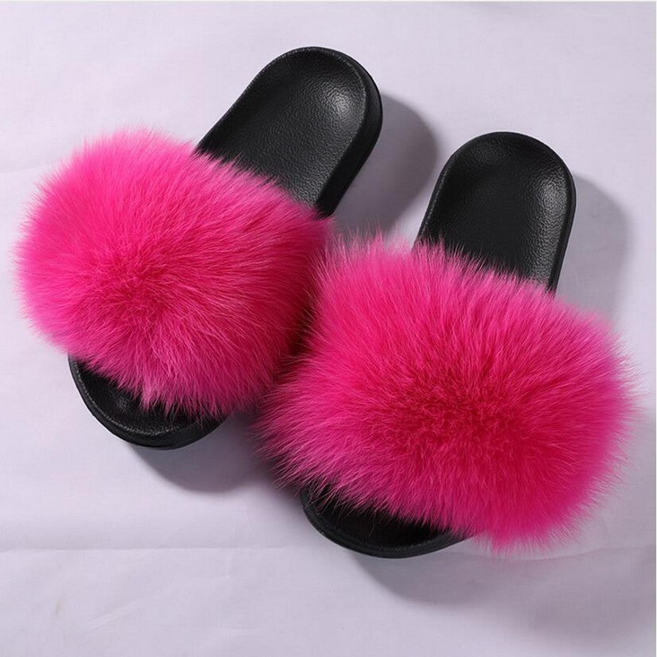 Hot pink fuzzy slides hot sale