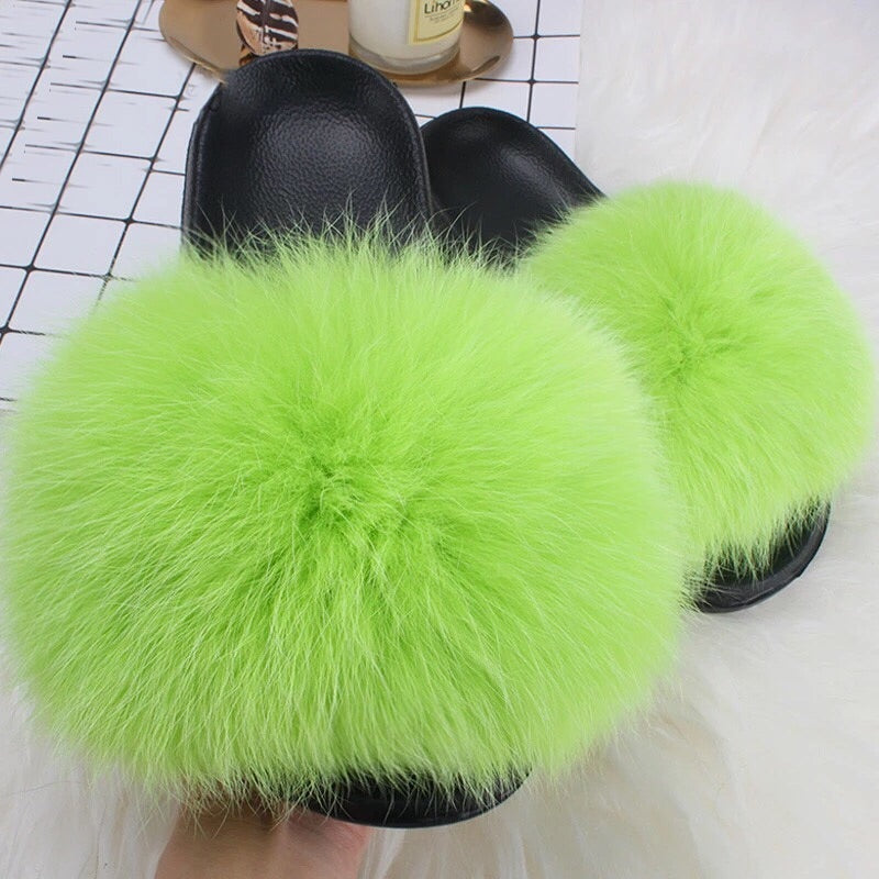 Fur Slides Slippers Lemon Lime Pomkin